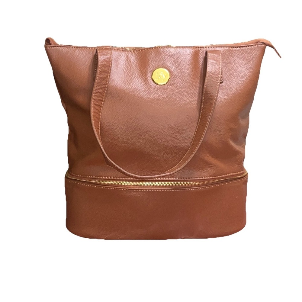Joy Mangano Leather Double Decker Shoulder Bag Shopping Bag Travel + Pouch NWOT